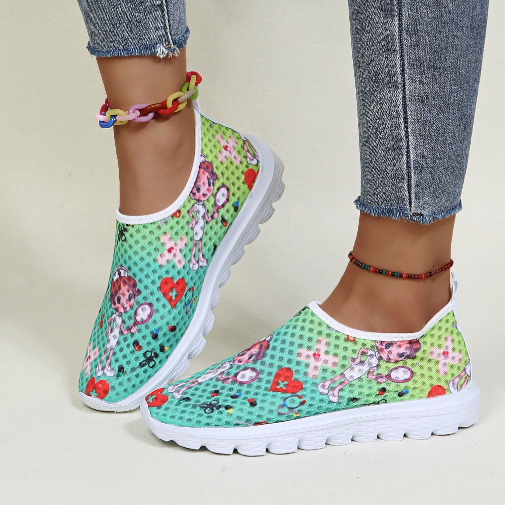 Dame Slip-On Sneakers med glædeligt motiv og skridsikker sål Stilla