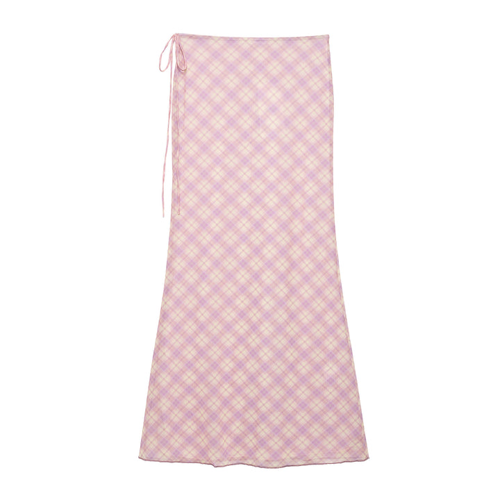 Femme Elegant Rutet Maxi-Nederdel med Justerbare Sidesnor Stilla