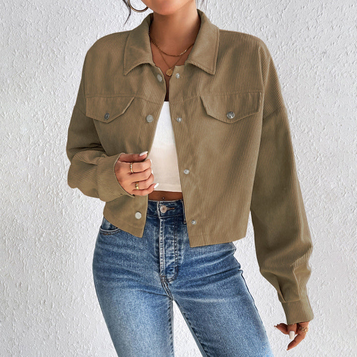 Dame Cordjakke i cropped design Stilla