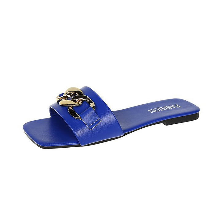 Dame slide-sandaler med elegant kædeudsmykning og behagelig fodseng Stilla