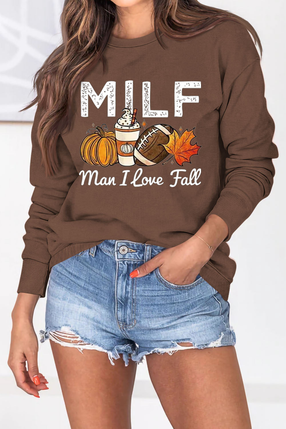 Kvinder sweatshirts med efterårselement motiv og inspirerende tekst Stilla