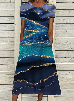 Dame Elegant Midikjole med sommerfuglemønster og sidelommer Stilla