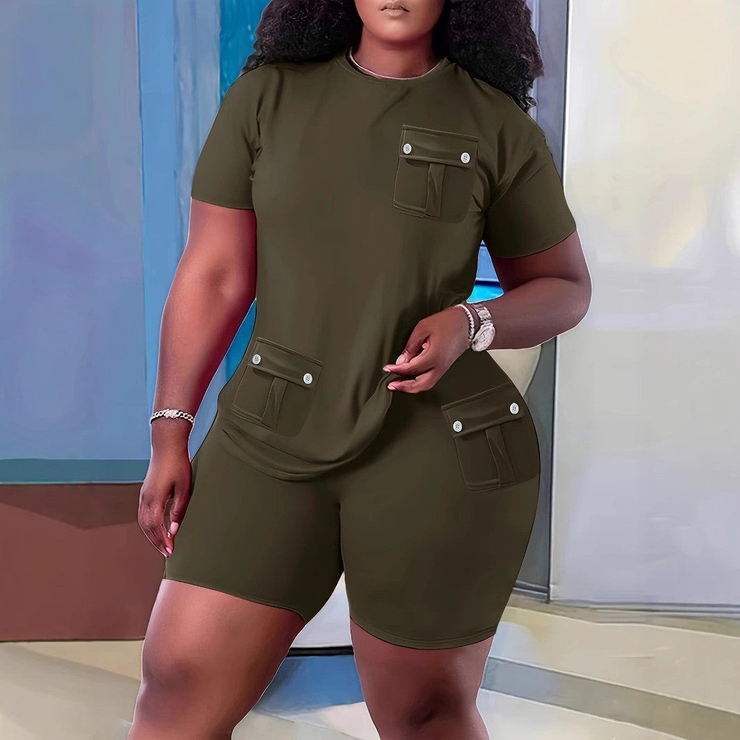 Dame T-shirt og shorts outfit med utility-lommer Stilla