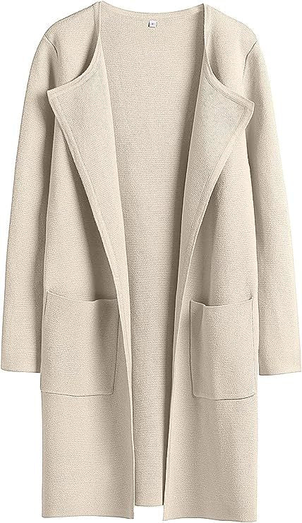 Dame Oversized Strikjakke med åbne front og praktiske lommer Stilla