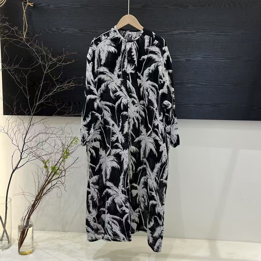 Dame Floral Print Lange Knaplukning Kjole Stilla