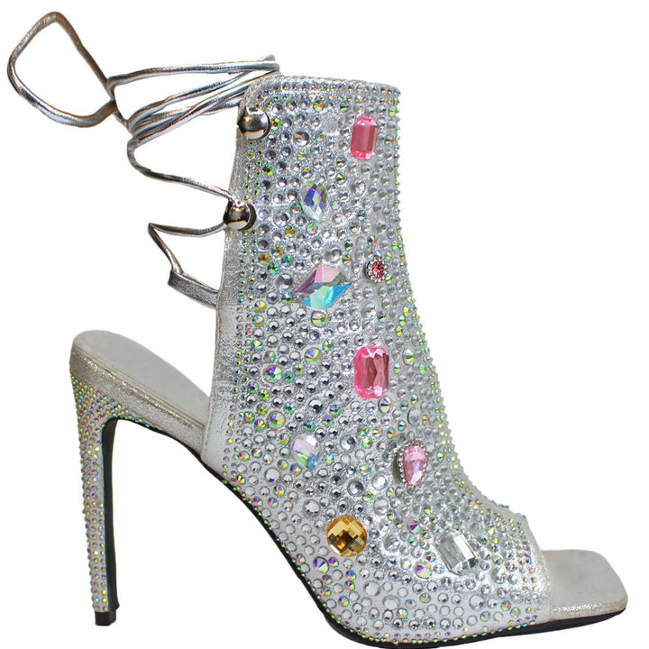 Femme Strass-besmykkede åbne tæer højhælede booties Stilla