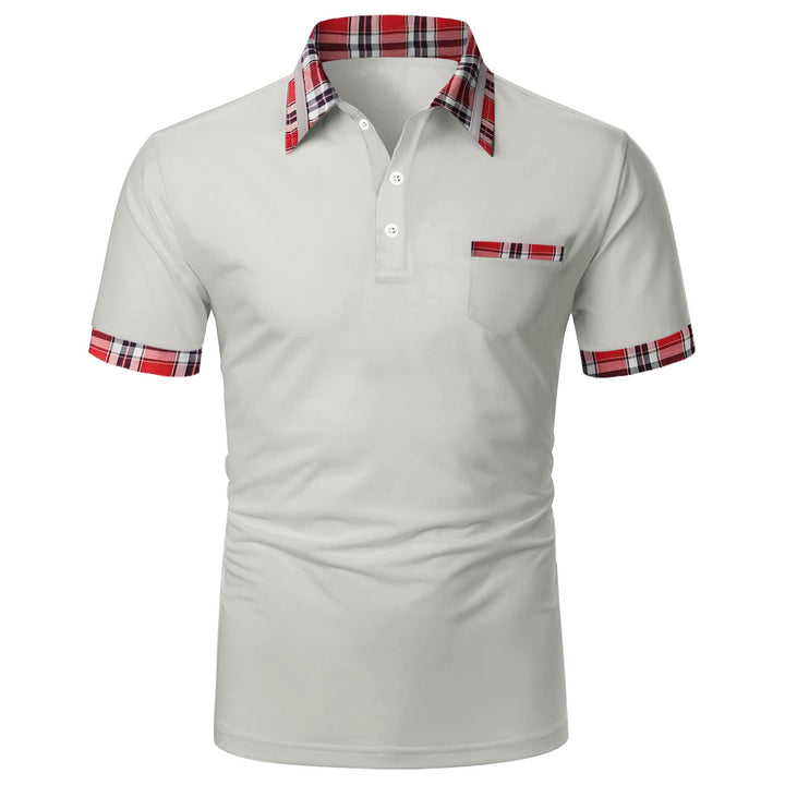 Herrer Poloshirt med moderne ternet detalje og praktisk brystlomme Stilla