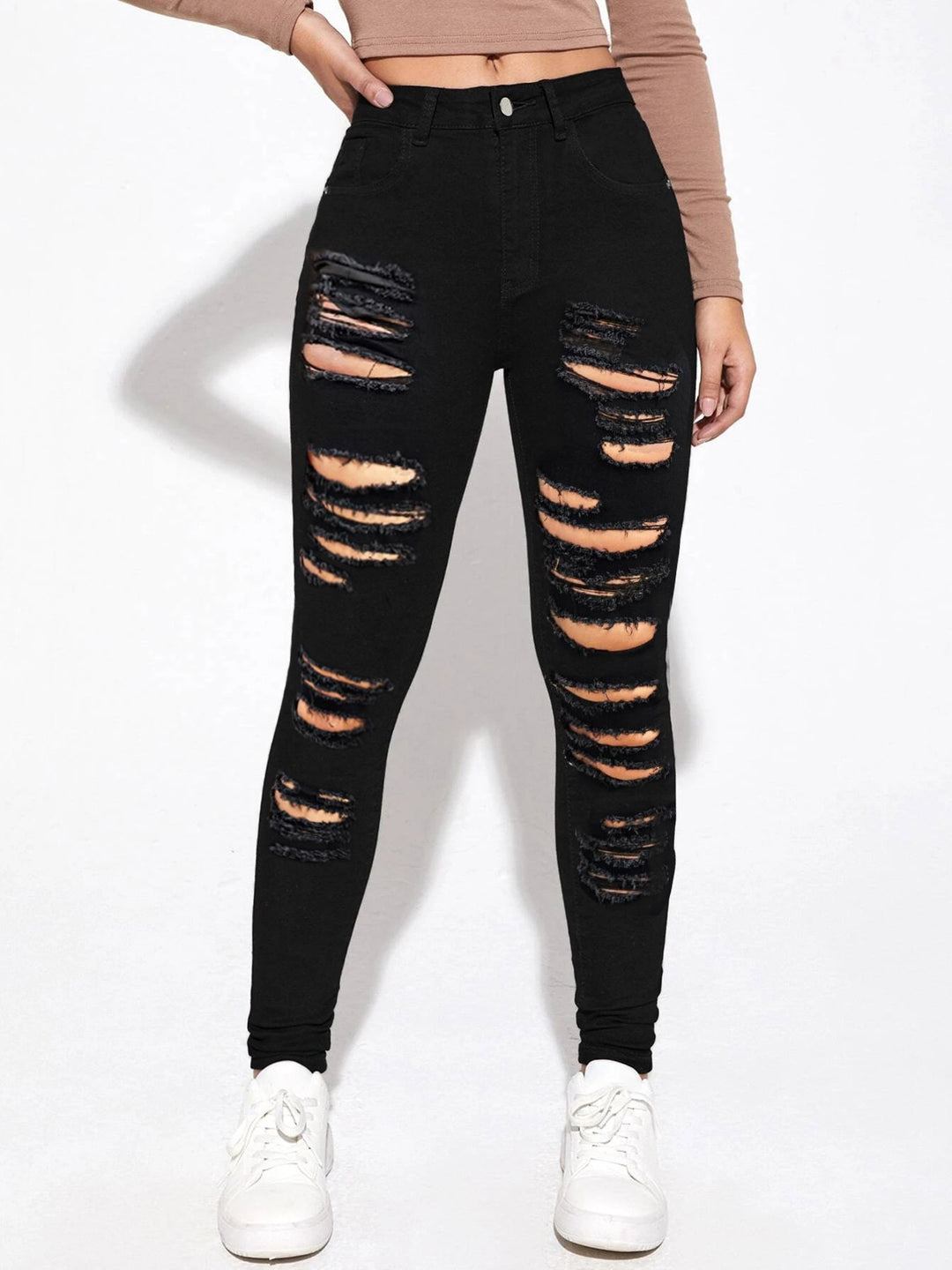 Dame Skinny Jeans med moderne Destroyed-detaljer og høj talje Stilla