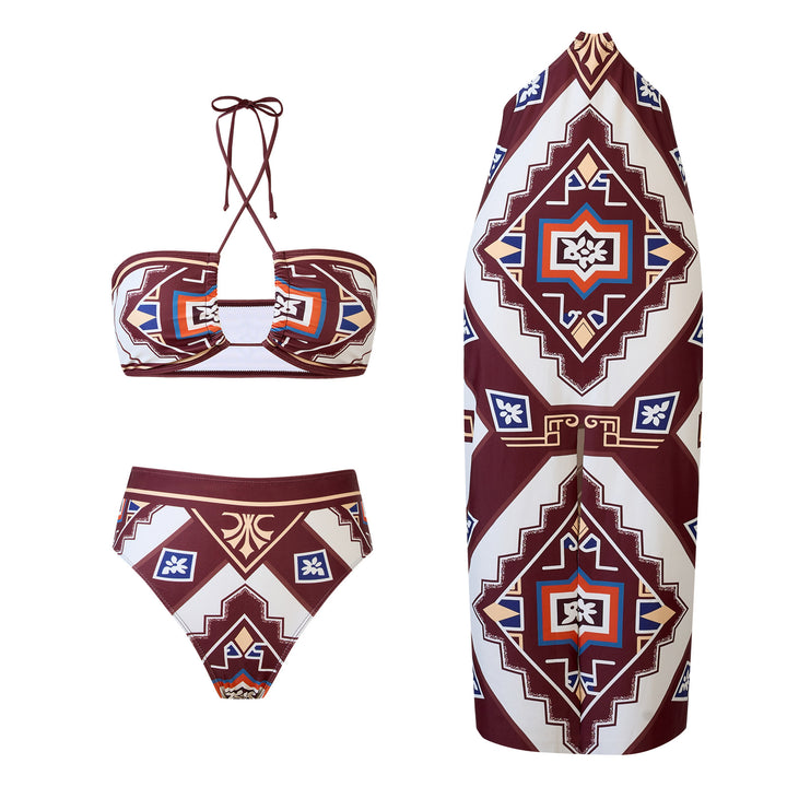 Dame Bandeau-bikini-sæt med elegant indpakning kjole og mode mønstre Stilla