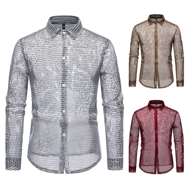 Herrer-Mesh-Overlay-Skjorte Stilla