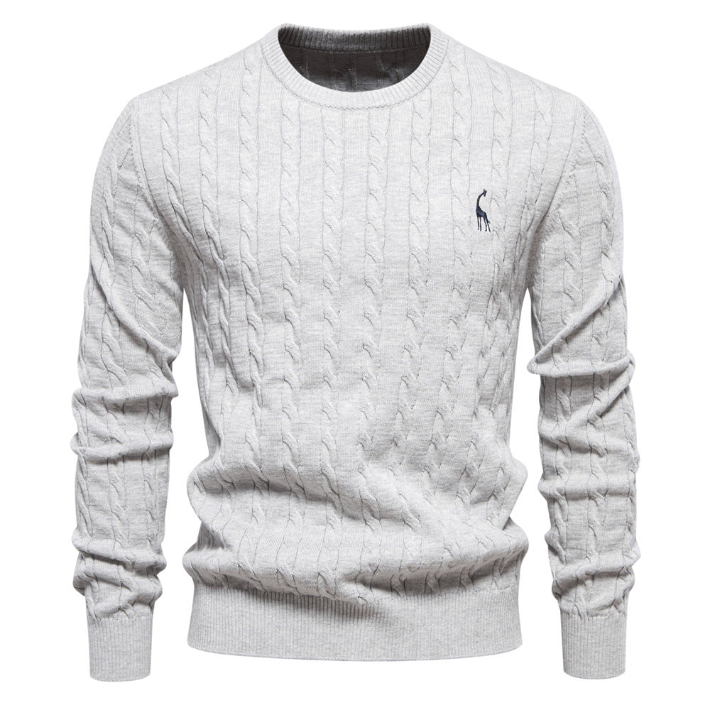 Herrer strikpullover med trendy fletstrik-optik og rund halsudskæring Stilla