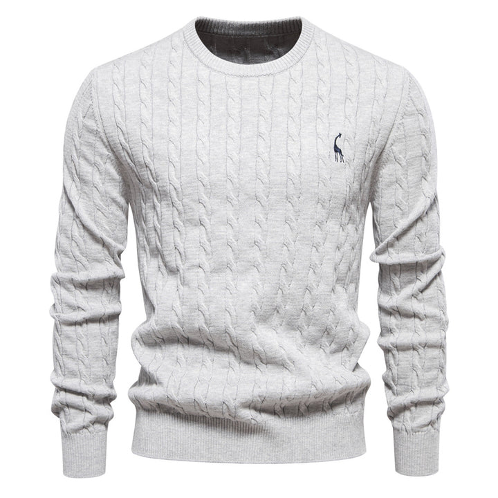 Herrer strikpullover med trendy fletstrik-optik og rund halsudskæring Stilla
