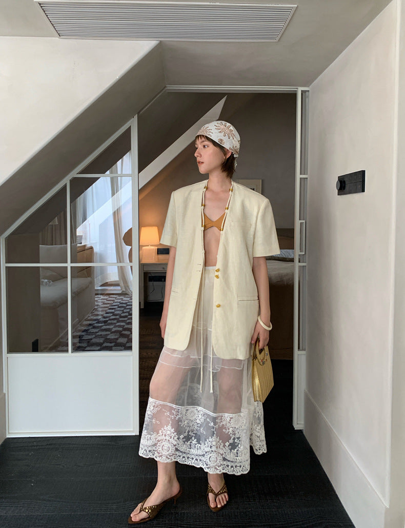 Dame Gennemsigtig Spidsjakke med elegant Indsats Stilla