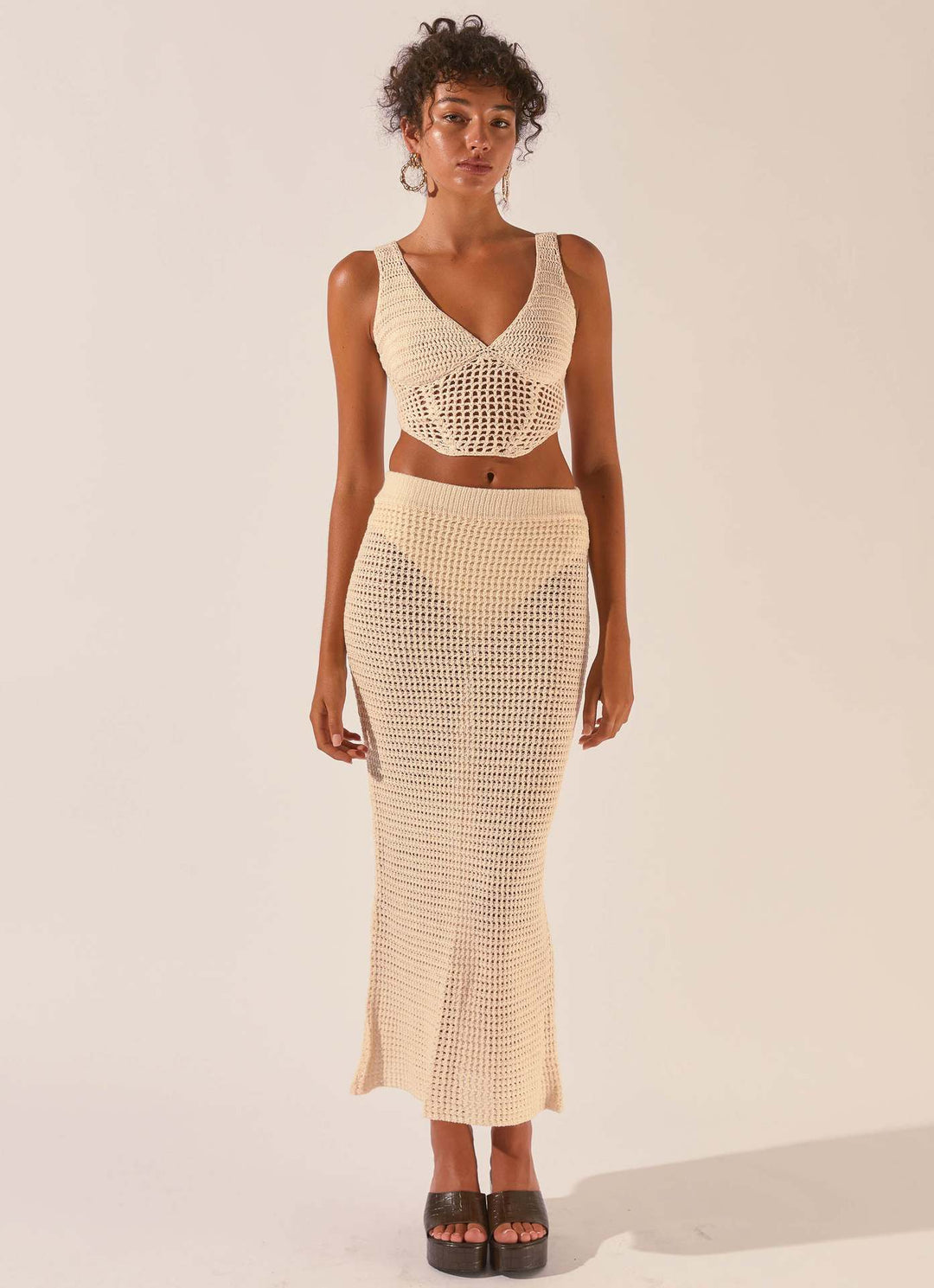 Dame hæklede Crop-Top og Maxikjole sæt Skovae