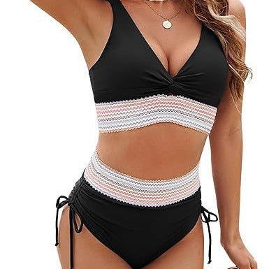 Dame Højskåret Bikini med romantisk spidse-detalje Skovae
