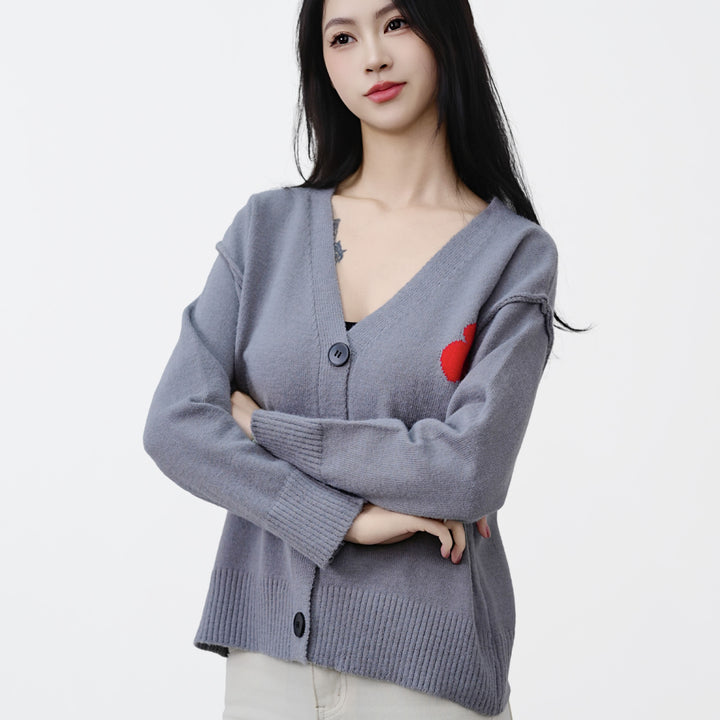 Femme Casual V-Udskæring Knap-Cardigan Stilla