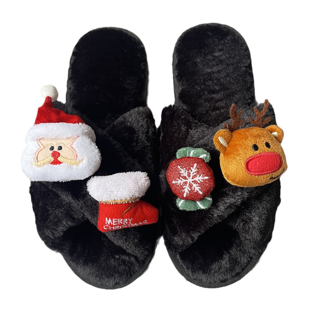 Dame fluffy pantofler med festligt julemotiv Stilla