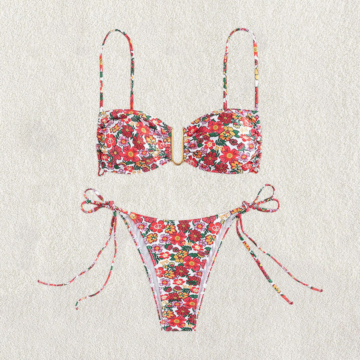 Dame Floral Bikini med raffinerede bindebånd Skovae