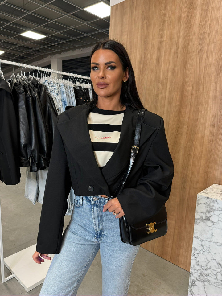 Damer Cropped Blazer med oversized snit og klassisk revers Stilla
