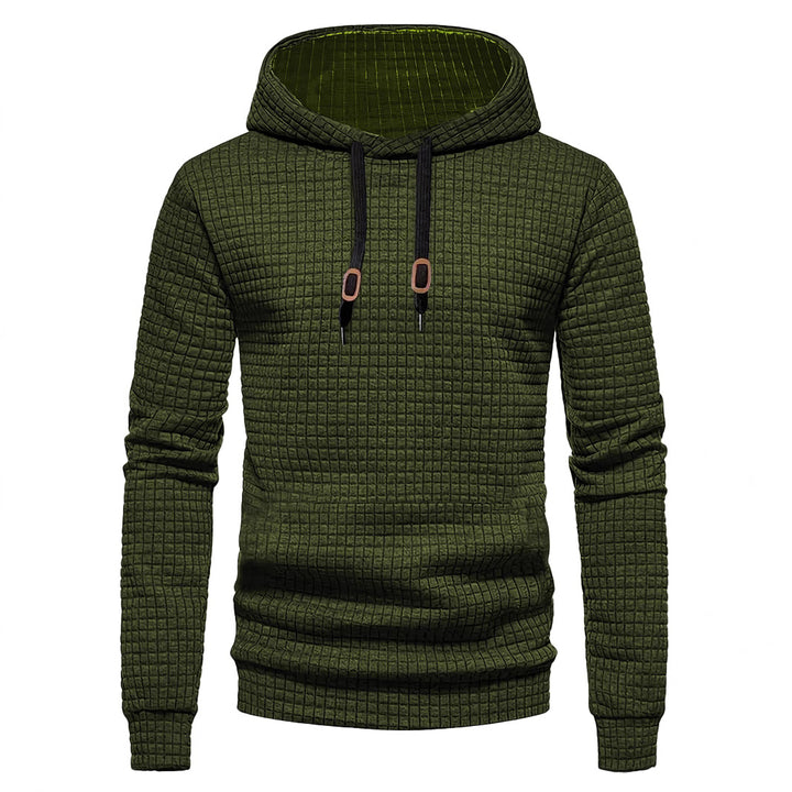 Herre nan quiltet hoodie med rektangulær quiltning, snøring og ribstrikkede manchetter Skovae