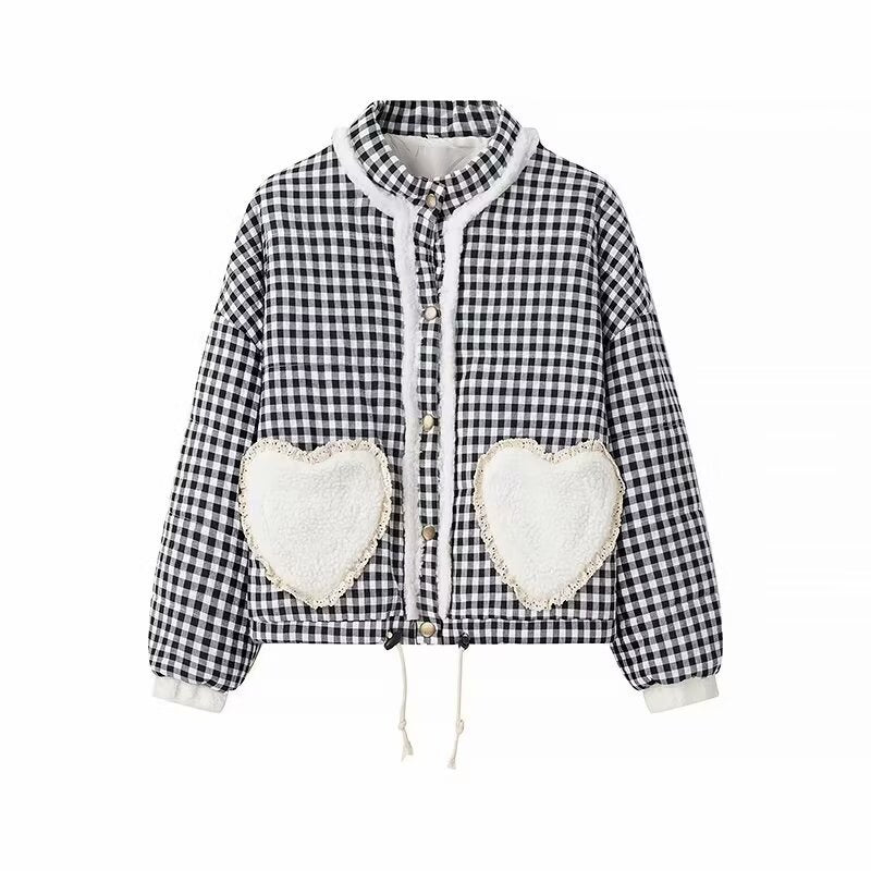 Femme quilted check jacket with heart pockets Stilla