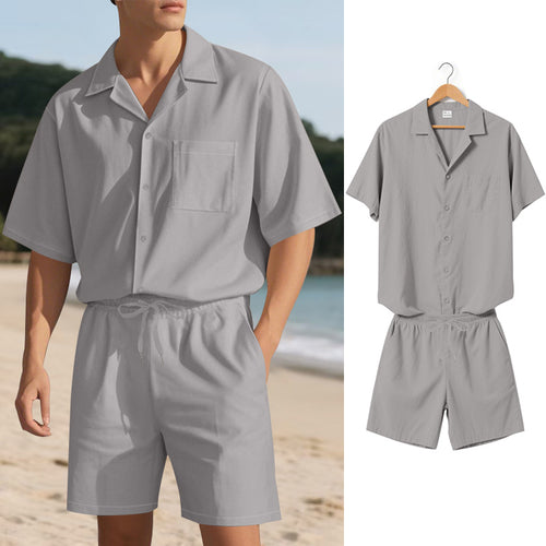 Herrer afslappet kortærmet skjorte og shorts sæt i moderne design med elastisk talje Stilla