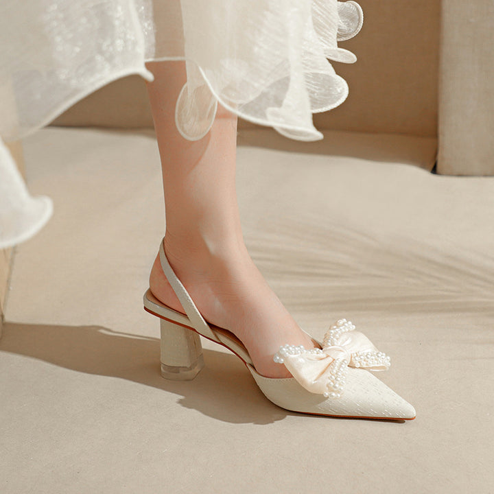 Dame elegante Slingback-hæle med dekorativ perlesløjfe Stilla