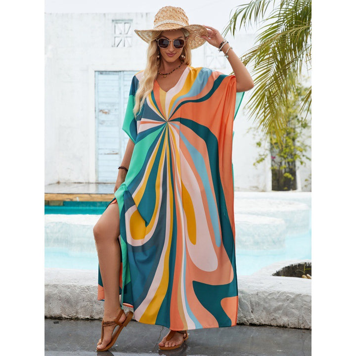 Femme Vibrant Abstrakt Print Maxi Cover-Up Stilla