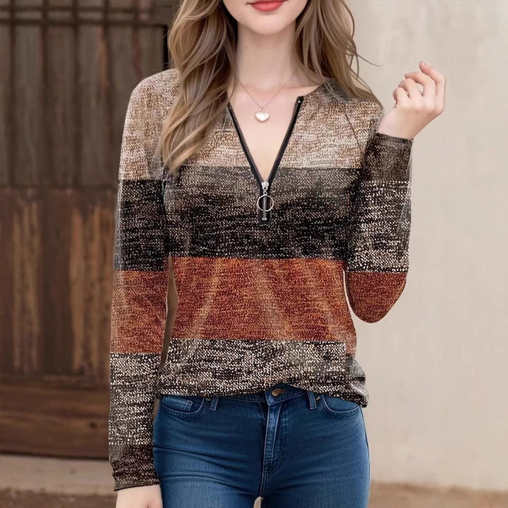 Dame sweater med lynlås og struktureret design Stilla