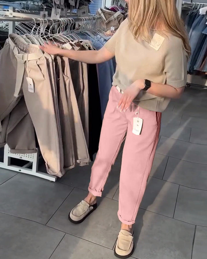 Dame Chino-bukser med elastisk talje og moderne detaljer Stilla