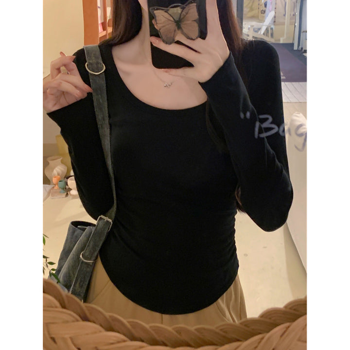 Femme Slim-Fit Rynk Lange Ærme Top Stilla