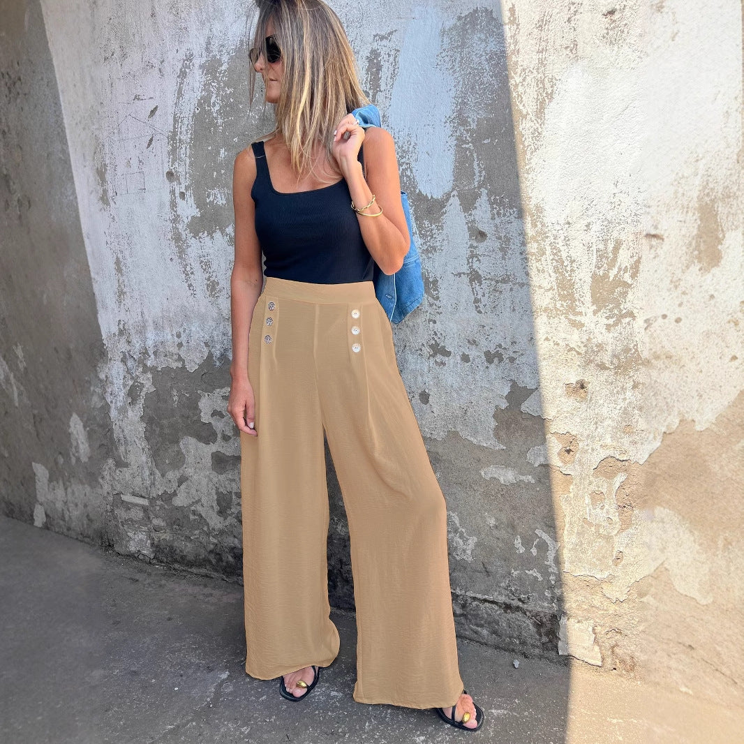 Dame High-Waist Palazzo-bukser med moderne knapdetaljer Stilla