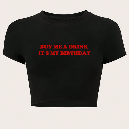 Dame Crop-top med humoristisk statementtryk Skovae