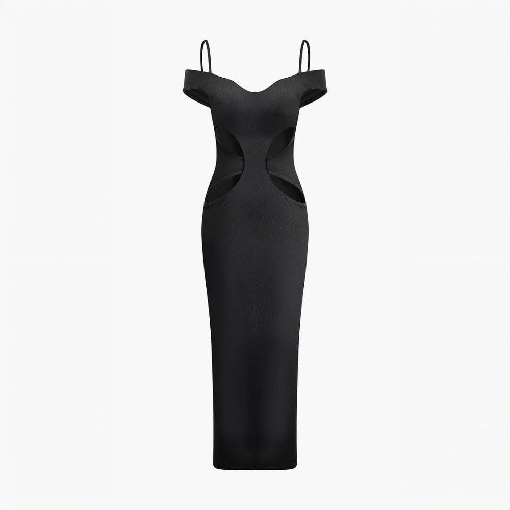 Kvinders Cut-Out Maxi Kjole med Skuldre Detaljer Stilla