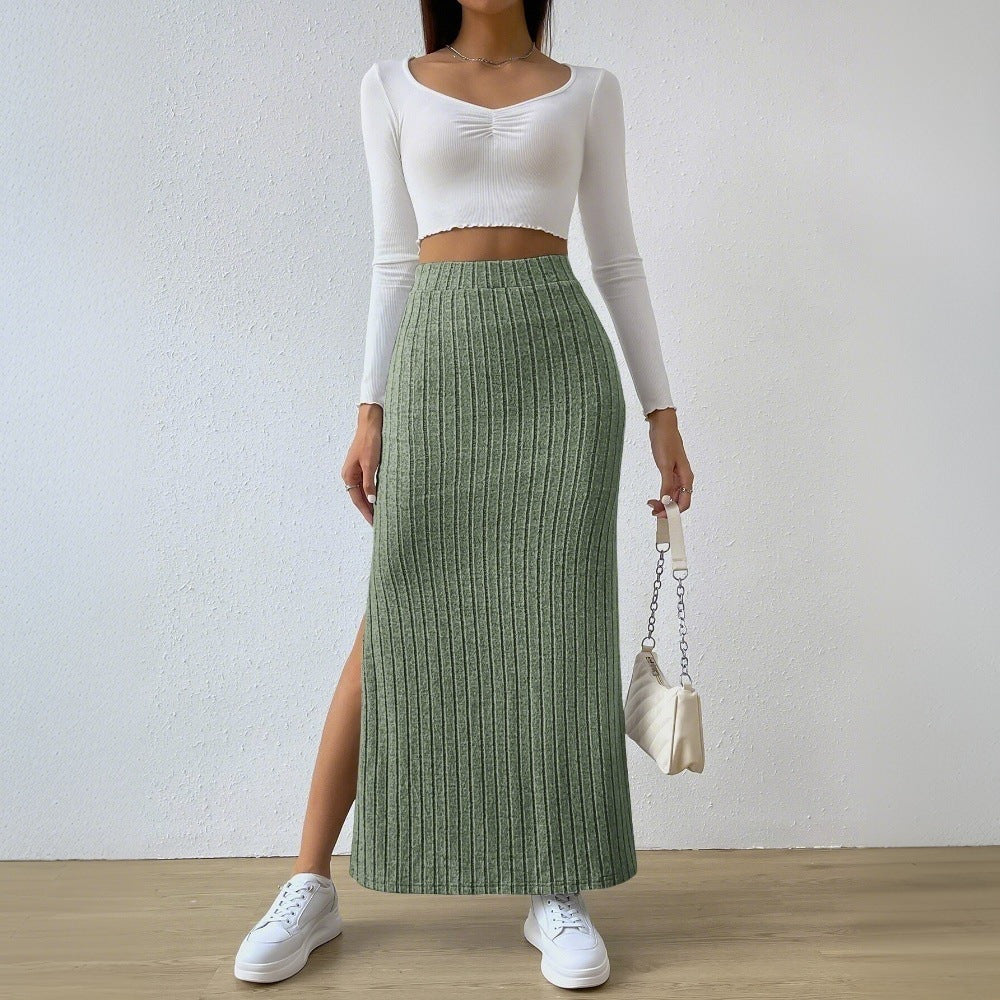 Damer max nederdel med elegant ribbet design og sideslids Stilla