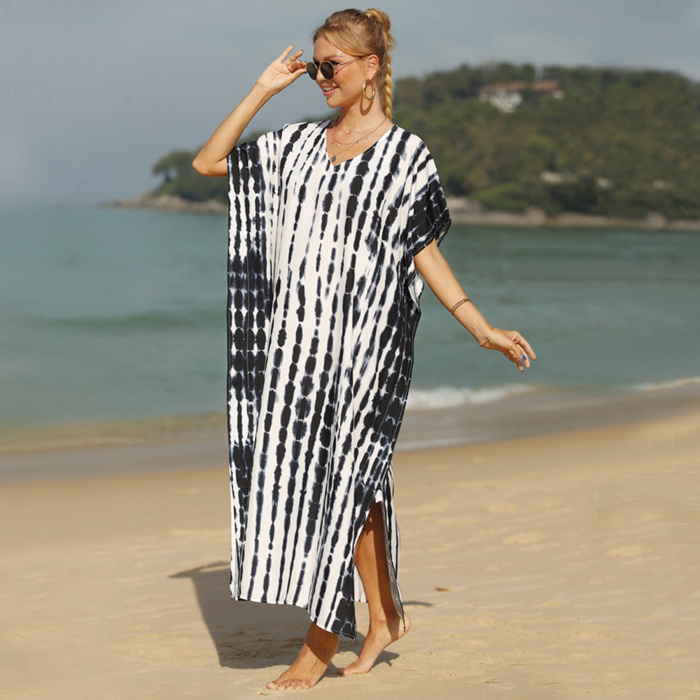 Dame luftig strandkaftan med asymmetrisk snit Skovae