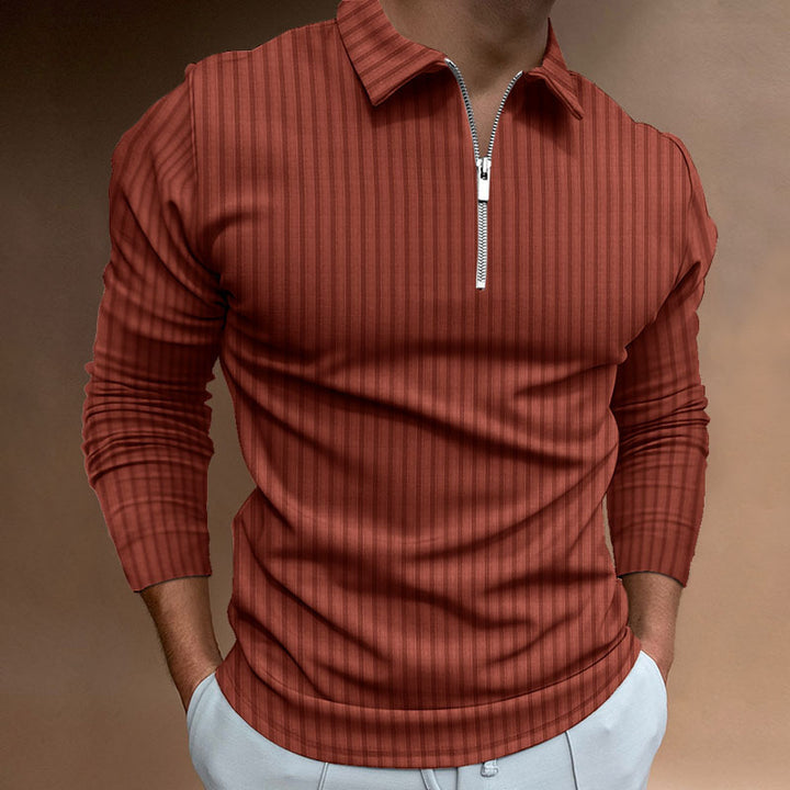 Herrer Langærmet Polo-Shirt med moderne Ståkrave og Lynlås Stilla