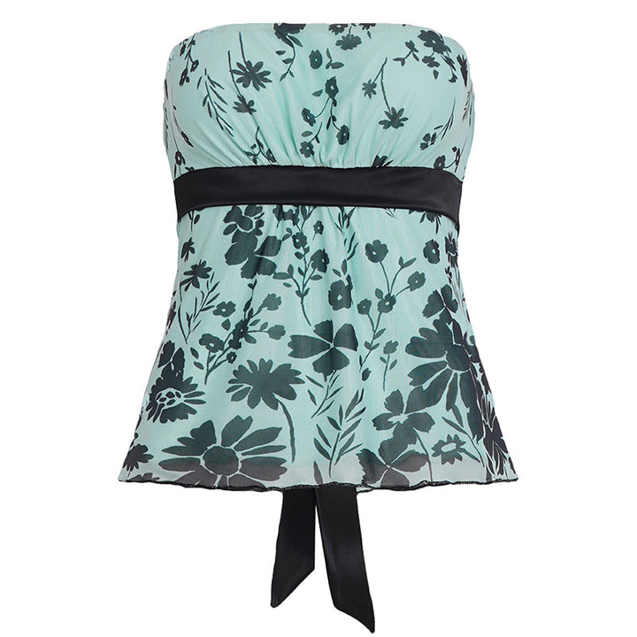 Damen Bustier-Top mit floralem Muster und Taillenband Skovae