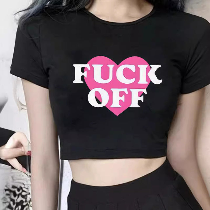 Dame figursyet kortærmet T-shirt med legesygt tryk Skovae
