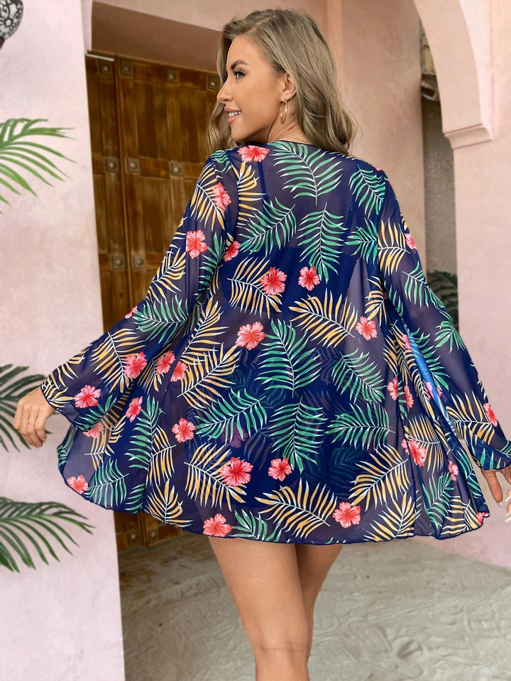 Dame bikinisæt med gennemsigtig cover-up og blomsterprint Stilla