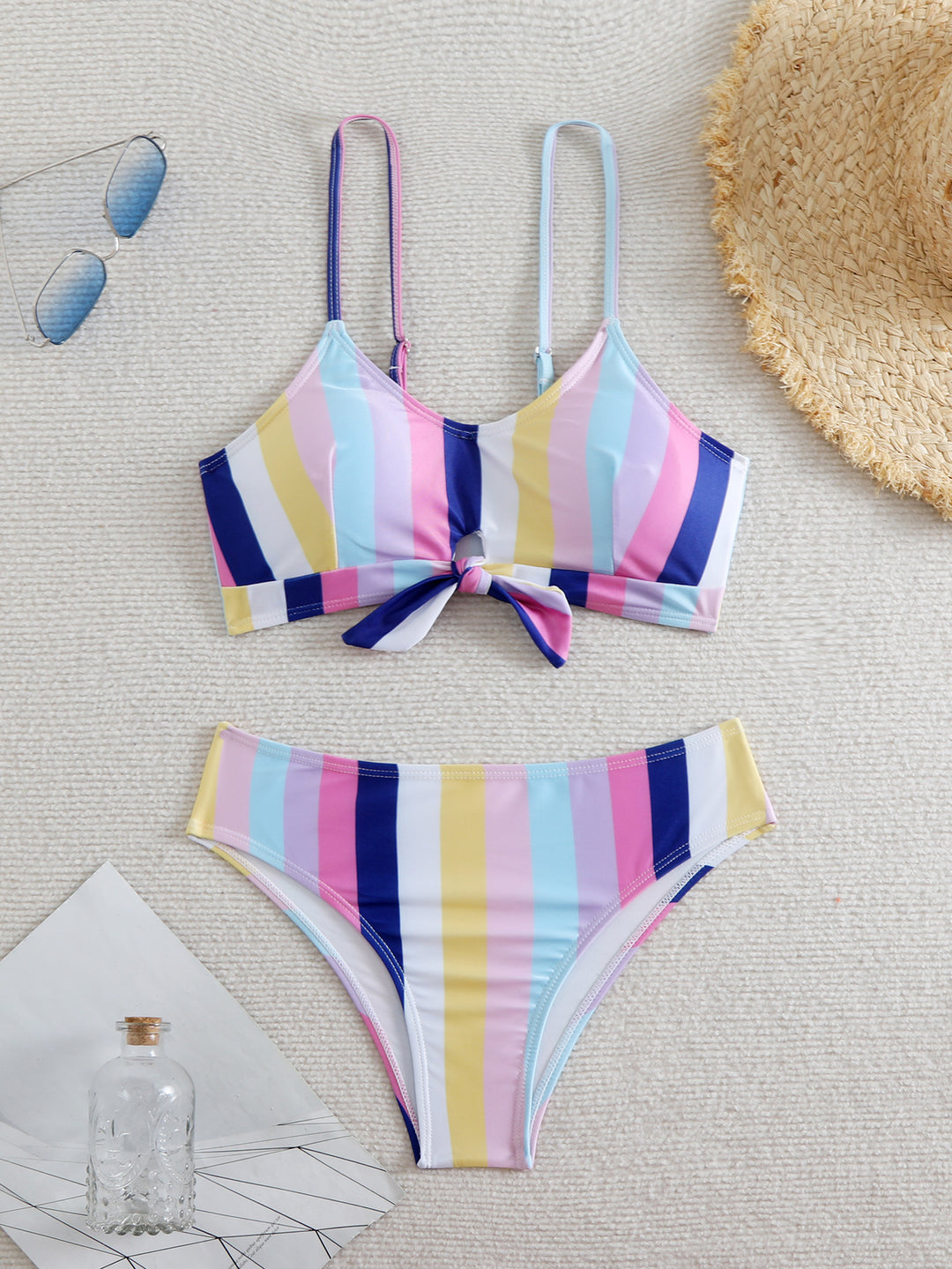 Dame Farverig Stribet Bikini Stilla