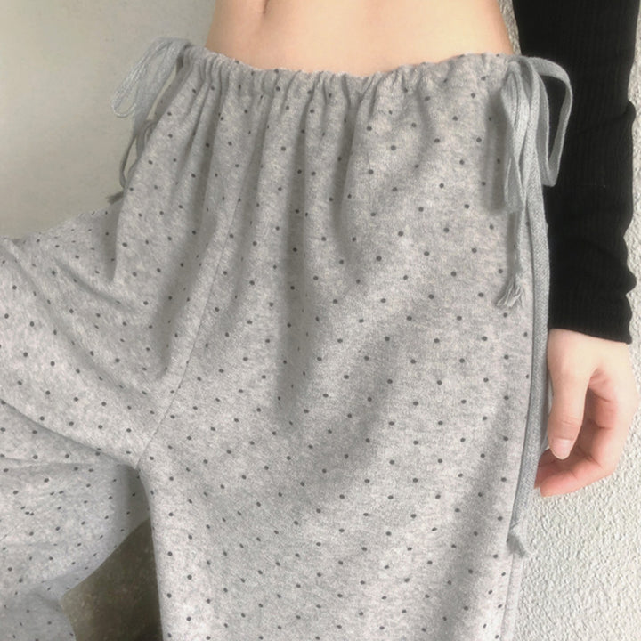 Dame loose pyjamas med fleksibel linning og dekorative bånd Skovae