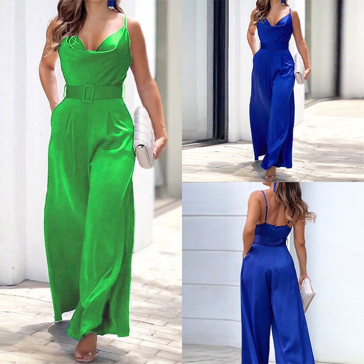 Dame elegant jumpsuit med dyb udskæring og tætsiddende silhuet Stilla