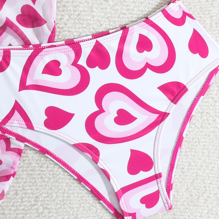 Dame bikini-sæt med glædeligt hjerte-mønster og feminine flæser Stilla