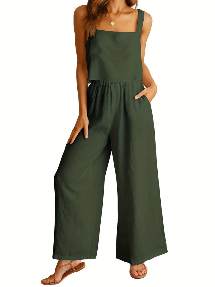 Dame jumpsuit med brede ben og praktiske lommer Stilla