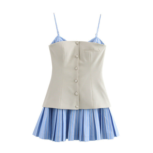 Stilla | Stilfuld Satin Patchwork Spaghetti Stropkjole