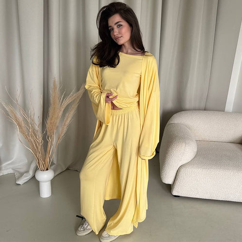 Dame Lounge-sæt med let oversized bluse og bredt bukseben Stilla