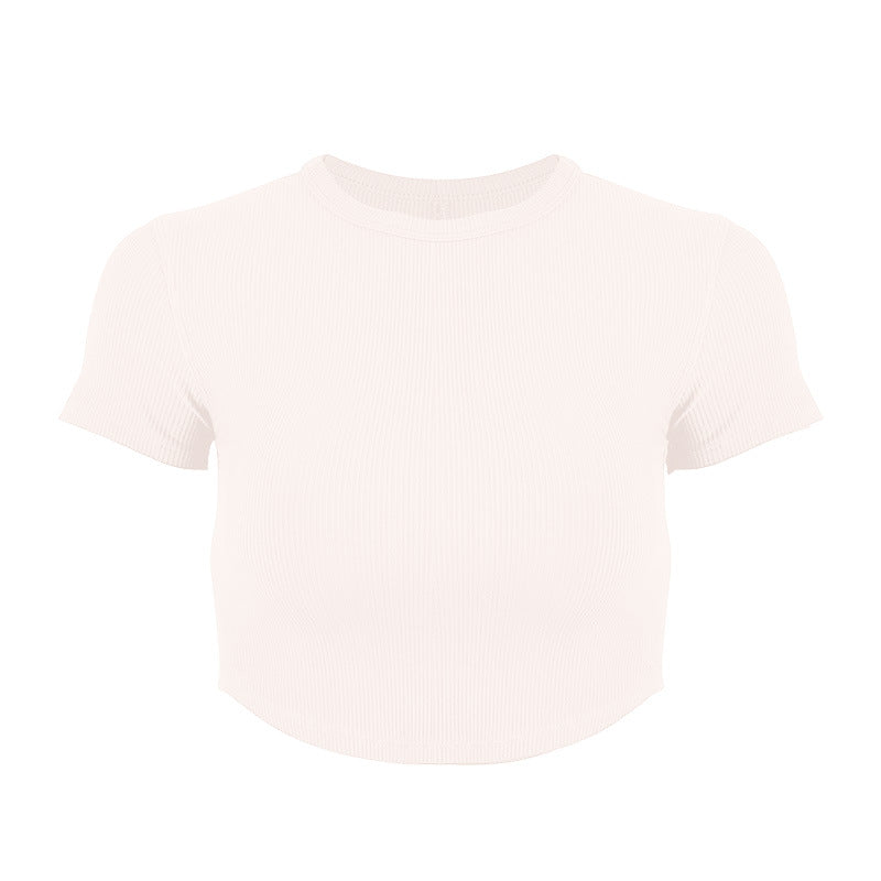 Dame Rib-Crop-Top i elastisk materiale med rund halsudskæring Stilla