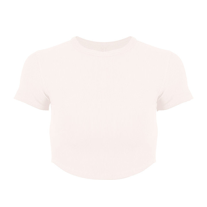 Dame Rib-Crop-Top i elastisk materiale med rund halsudskæring Stilla