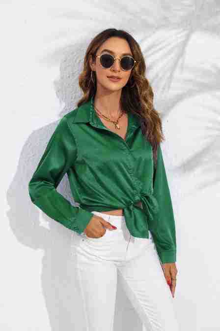 Dame Elegant Silke Bluse med knapbar Front og Sløjfe Stilla